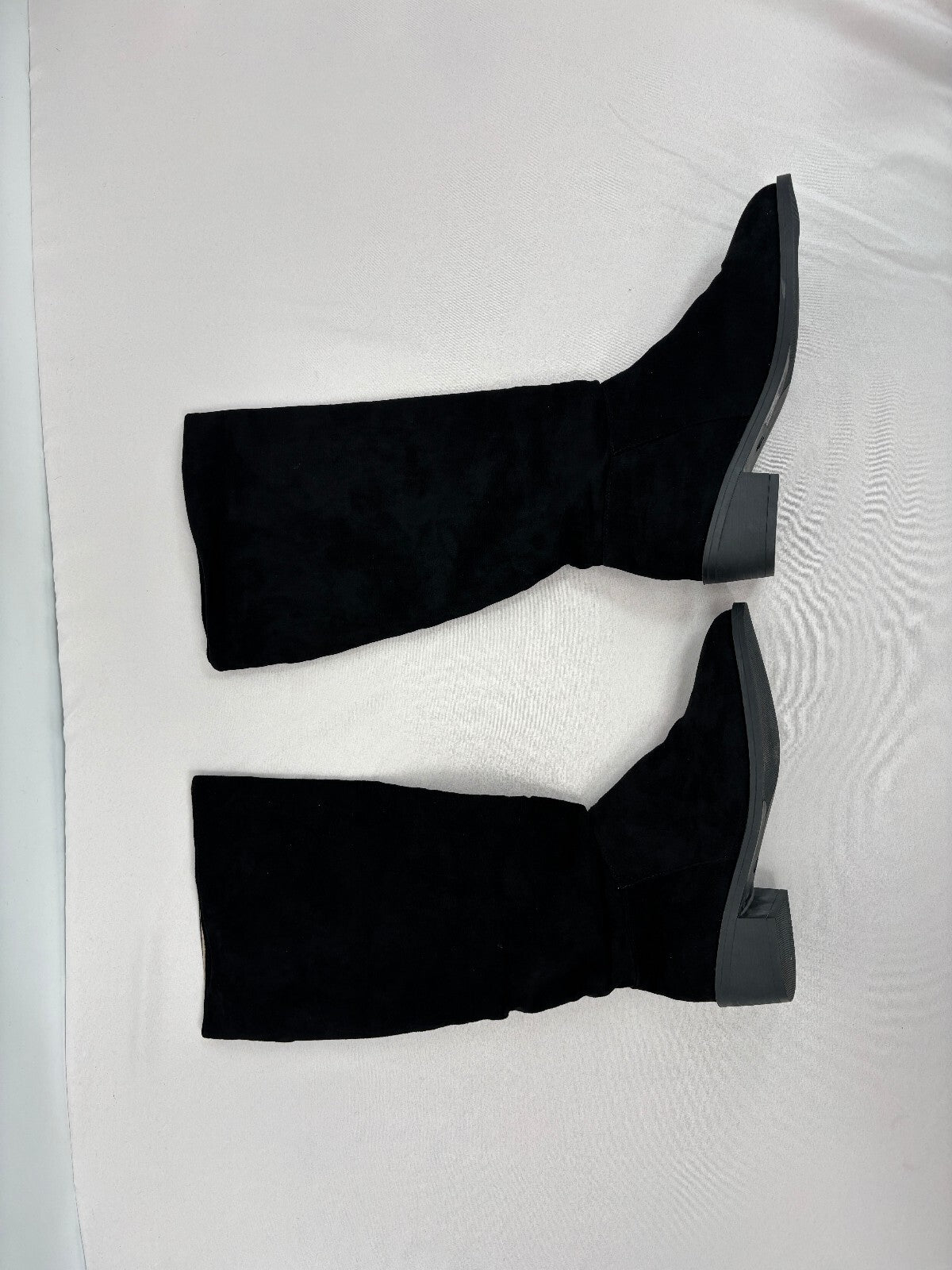 Black Slouchy Knee High Boots Low Heel Minimalist Fall Winter