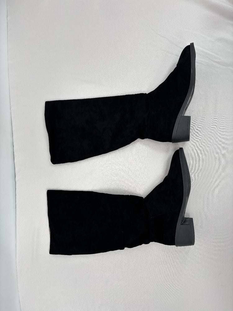 Black Slouchy Knee High Boots Low Heel Minimalist Fall Winter