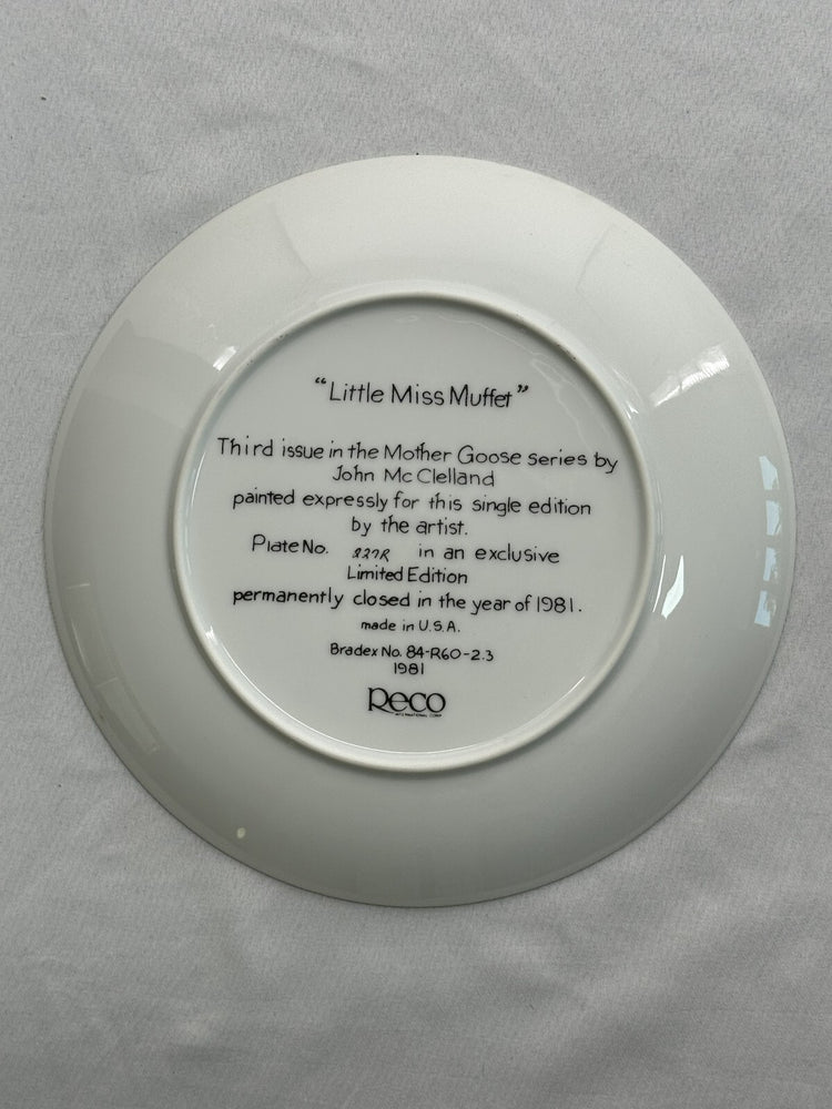 Vintage 1981 Reco Little Miss Muffet Collector Plate John McClelland COA 227R