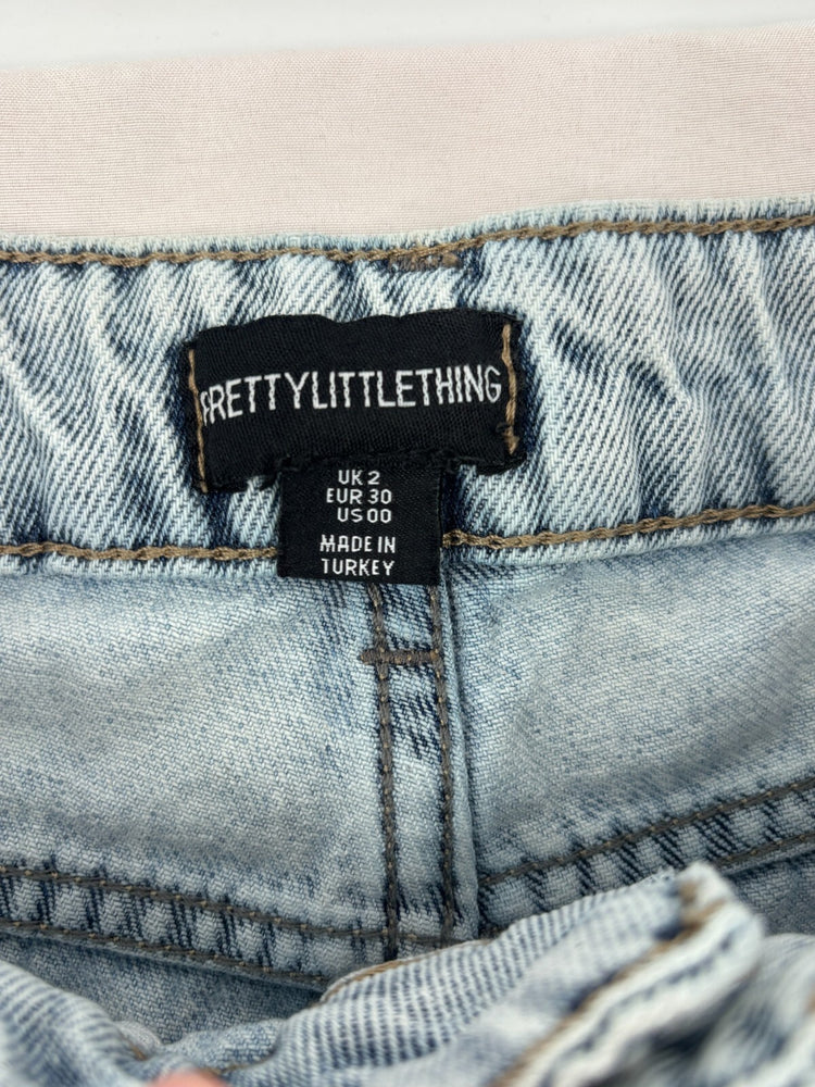 PrettyLittleThing Rhinestone Jeans Women's US 00 Light Blue Denim