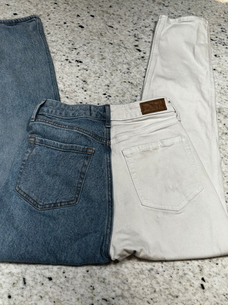 Hollister Two Tone Blue White Mom Jeans W24 L27 Ultra High Rise