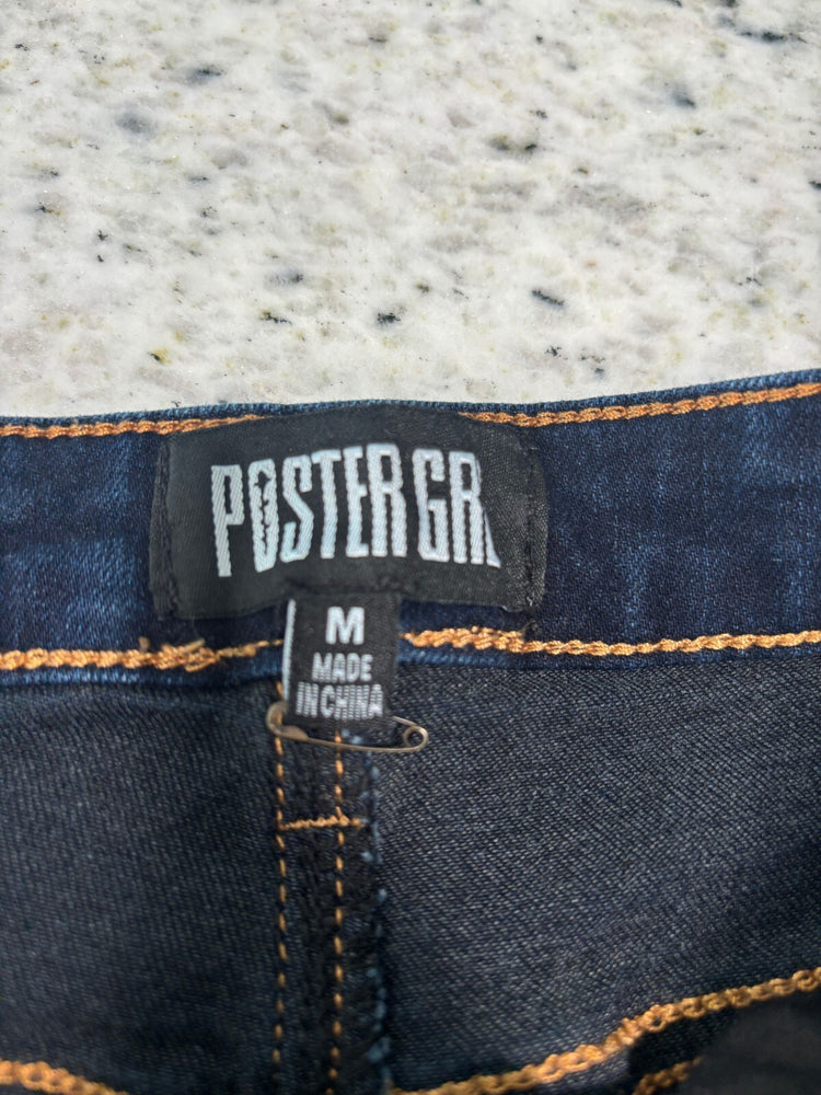 Y2K Dark Wash Denim Cargo Jeans Contrast Stitch Workwear Size M