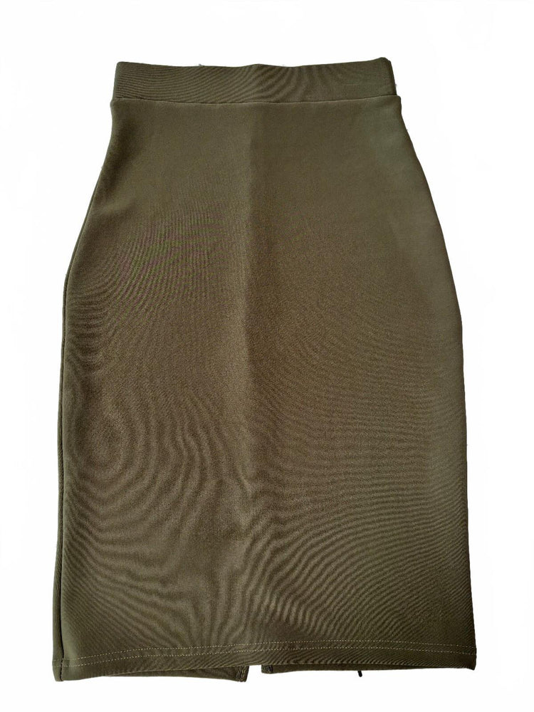 Olive Green Fitted Pencil Skirt Minimalist Office Siren Small