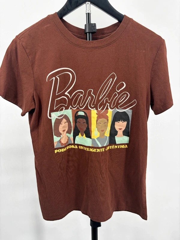 Barbie Mattel Brown Graphic T-Shirt XS Spanish Print
