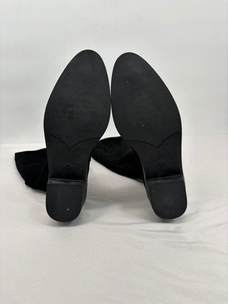 Black Slouchy Knee High Boots Low Heel Minimalist Fall Winter