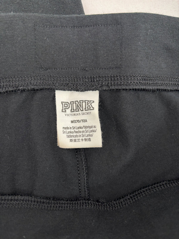 Victoria's Secret PINK Black Leggings Women's Medium White Logo Athleisure Y2K