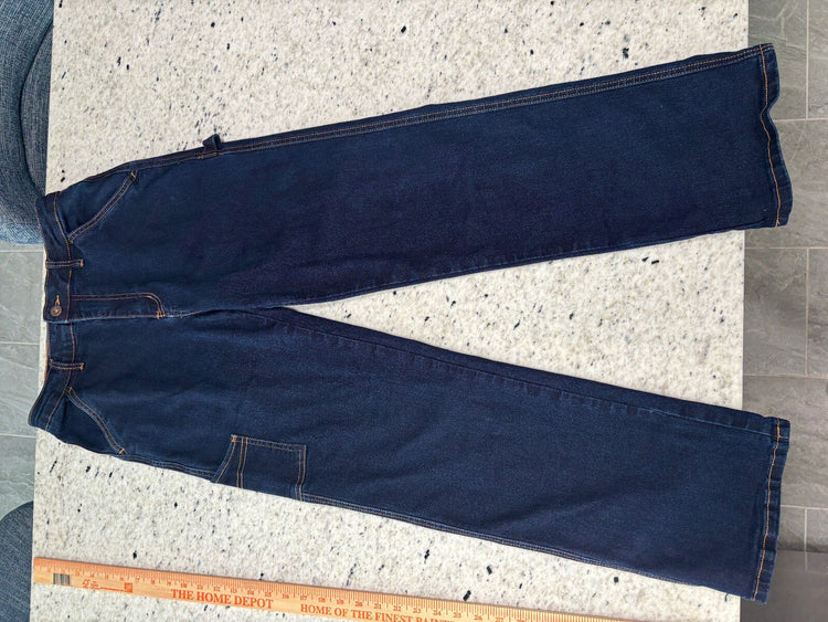 Y2K Dark Wash Denim Cargo Jeans Contrast Stitch Workwear Size M