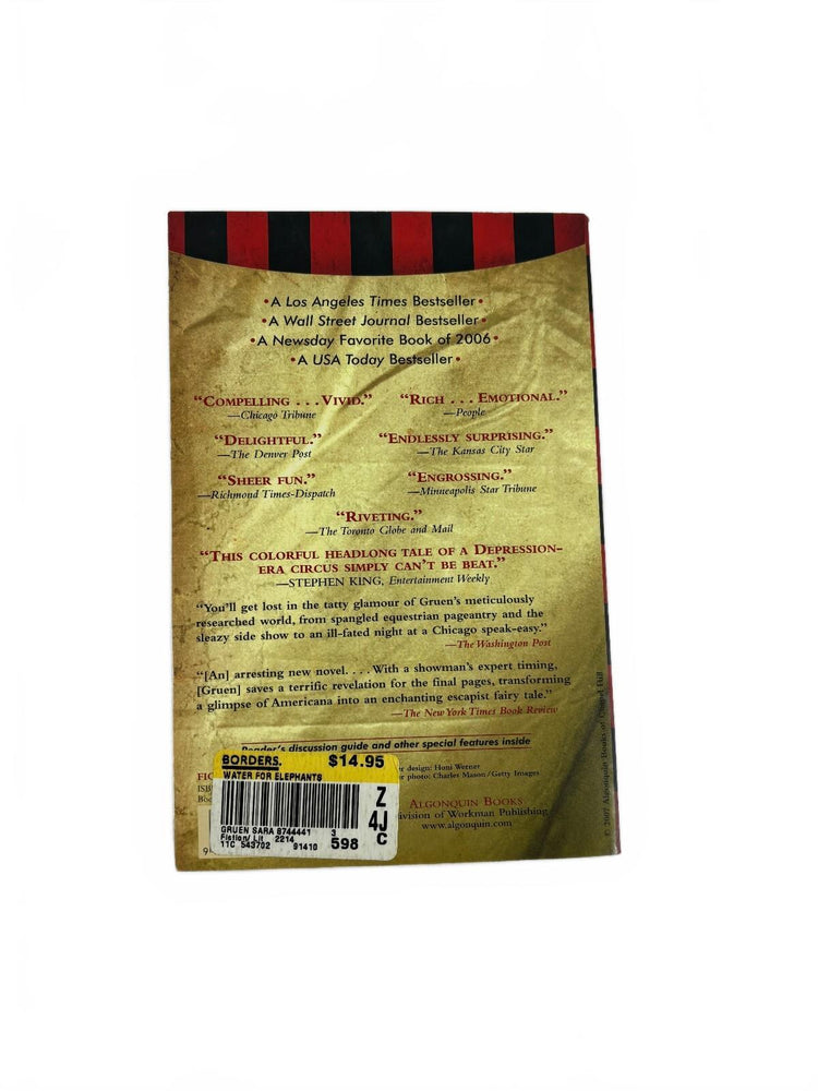 Water for Elephants by Sara Gruen Paperback Novel Trade Edition Bestseller