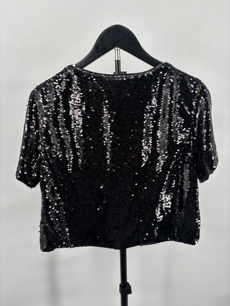 She + Sky Black Sequin Party Top Women's Small