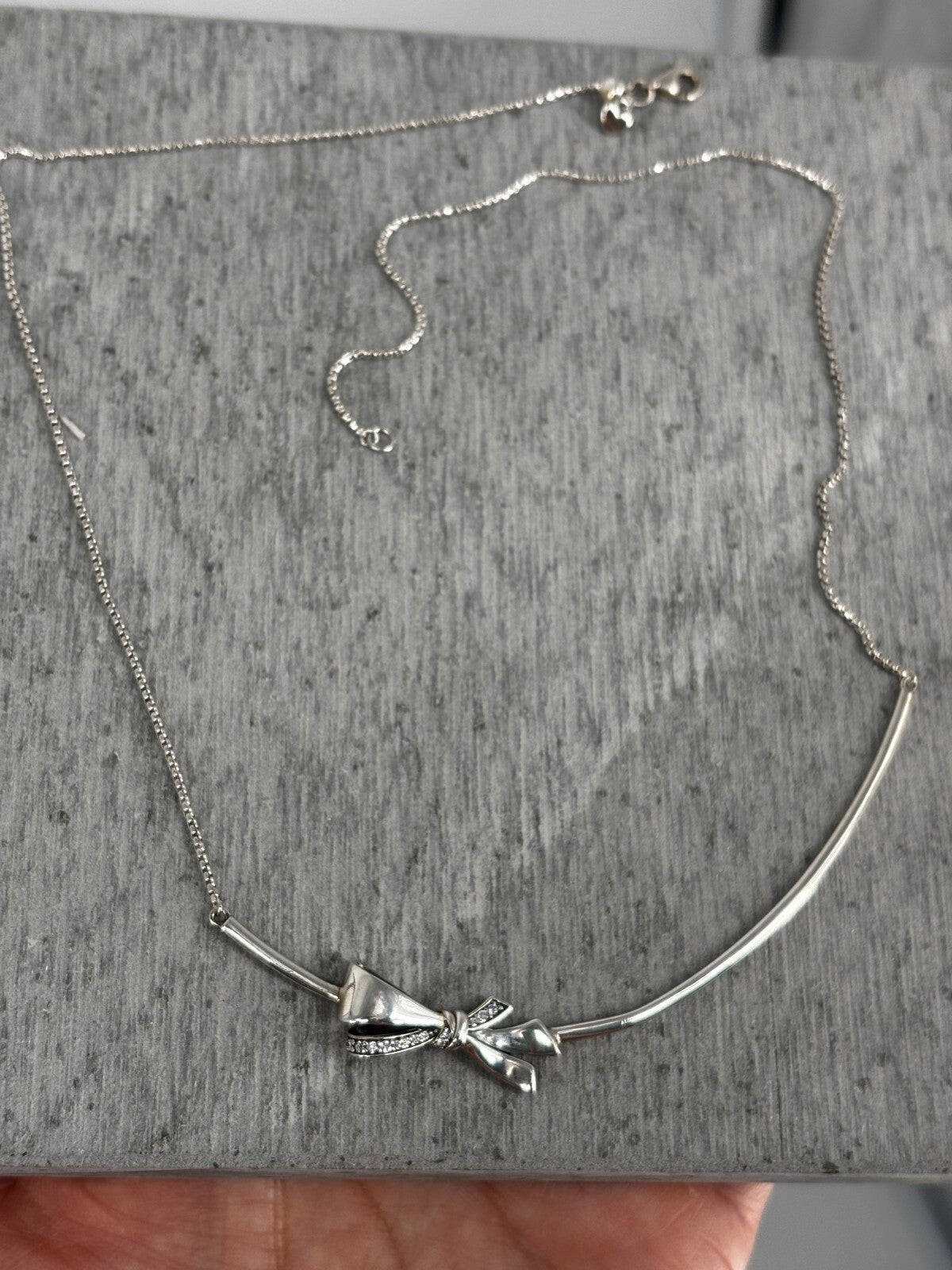Pandora Silver Brilliant Bow Necklace & Matching Earrings Jewelry Set