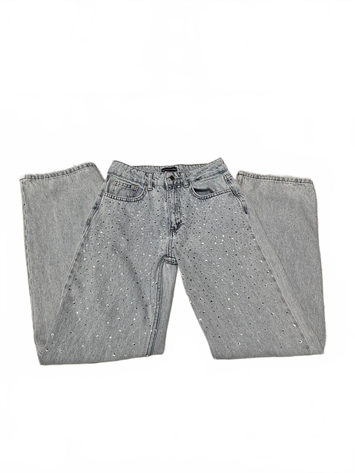 PrettyLittleThing Rhinestone Jeans Women's US 00 Light Blue Denim