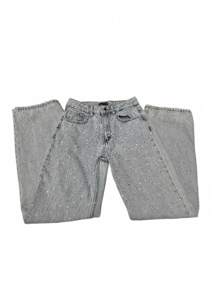 PrettyLittleThing Rhinestone Jeans Women's US 00 Light Blue Denim