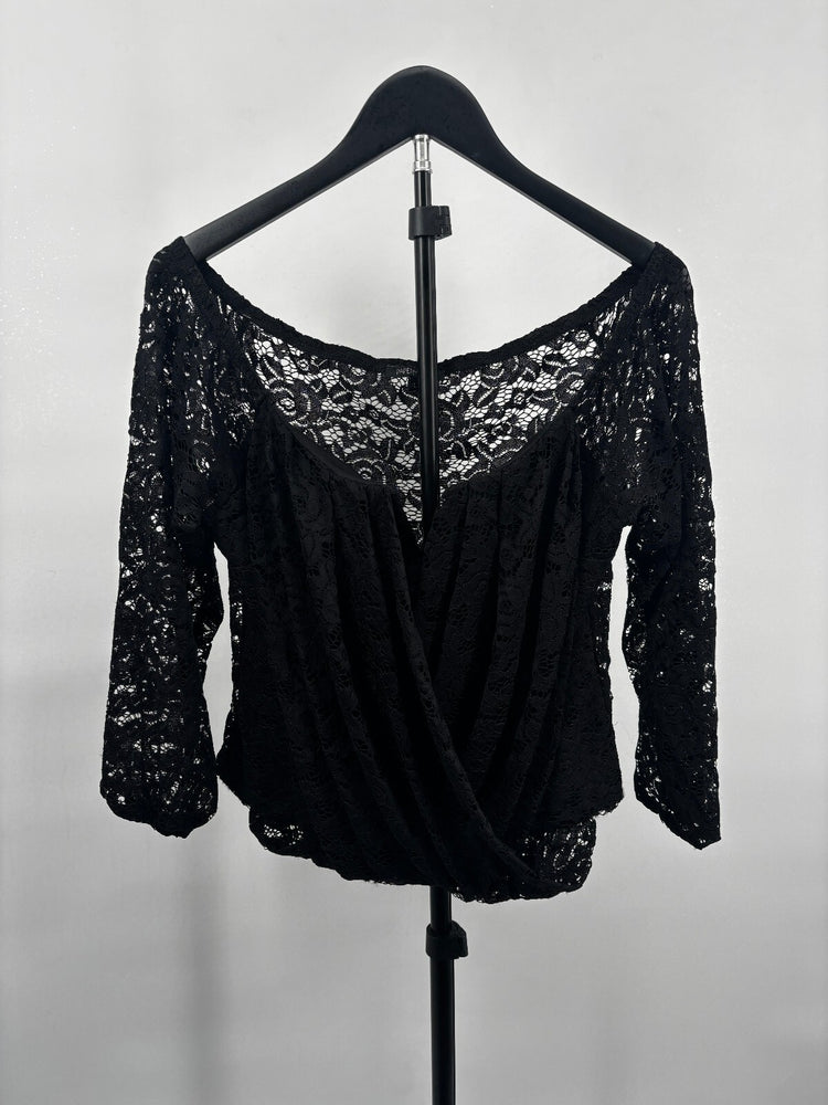 Papermoon Black Lace 3/4  Sleeve Blouse Size Large