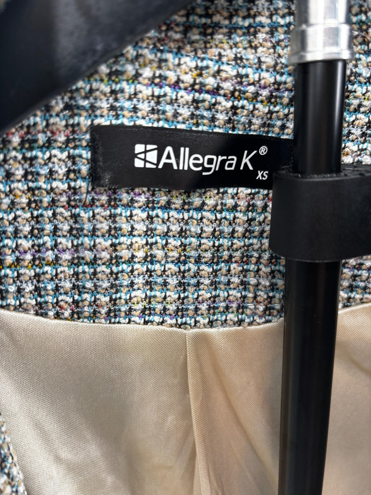 Allegra K Tweed Cropped Jacket XS Gold Button Chanel Inspired Blazer