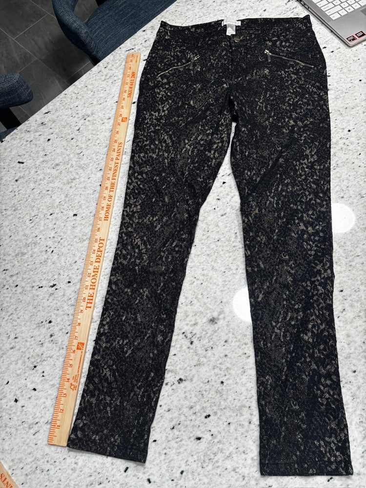 Cache Black Gold Metallic Patterned Women's Dress Pants