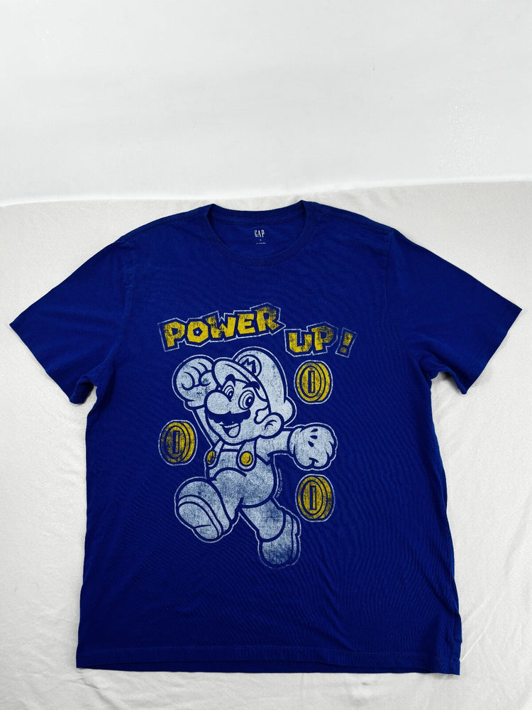 GAP Super Mario Bros Nintendo Power Up Blue Graphic T-Shirt XL