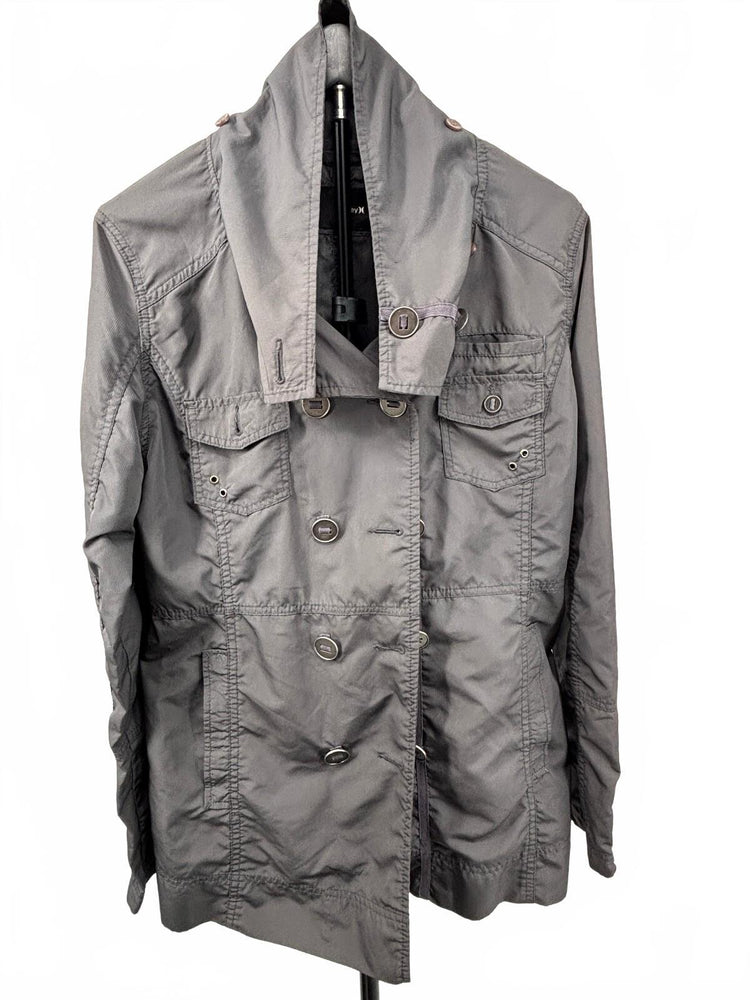 Hurley Women's Large Gray Utility Jacket Double Breasted Funnel Neck Lightweight