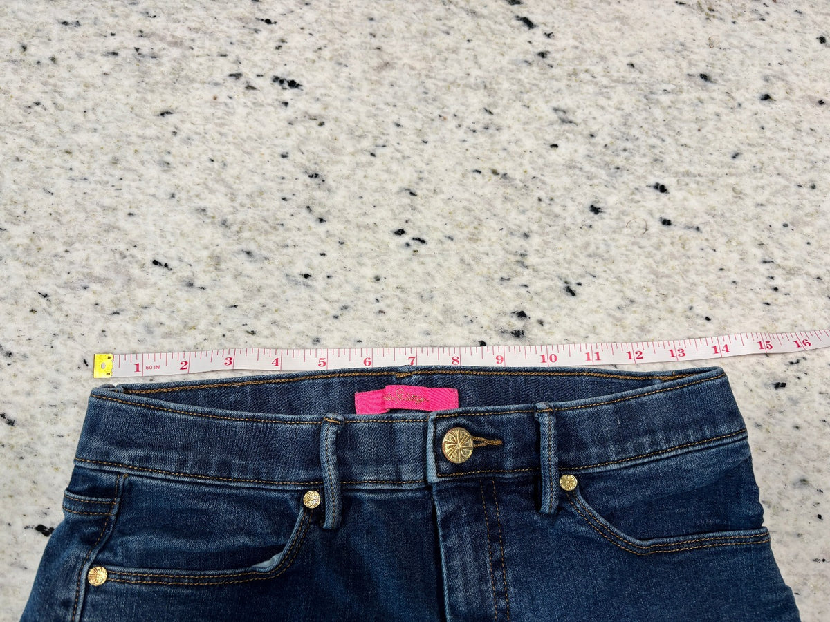 Lilly Pulitzer Embroidered Denim Jeans Size 4 Preppy Coastal