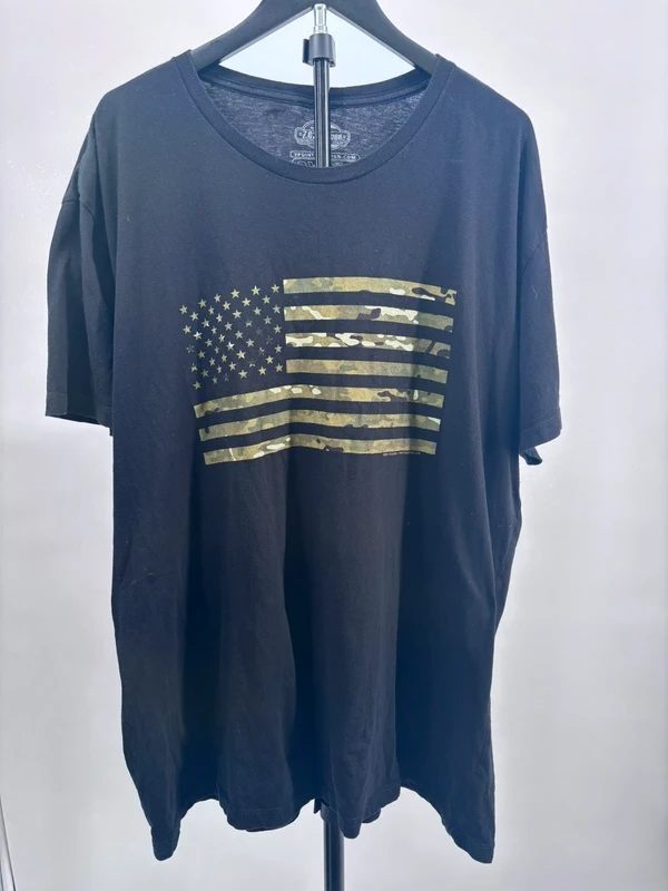 7.62 Design Mens 2XL Black Camo American Flag Cotton Graphic T Shirt