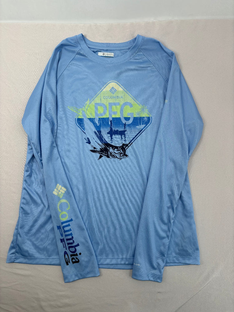 Columbia PFG Blue Long Sleeve Fishing Graphic Shirt XL Coastal Outdoor