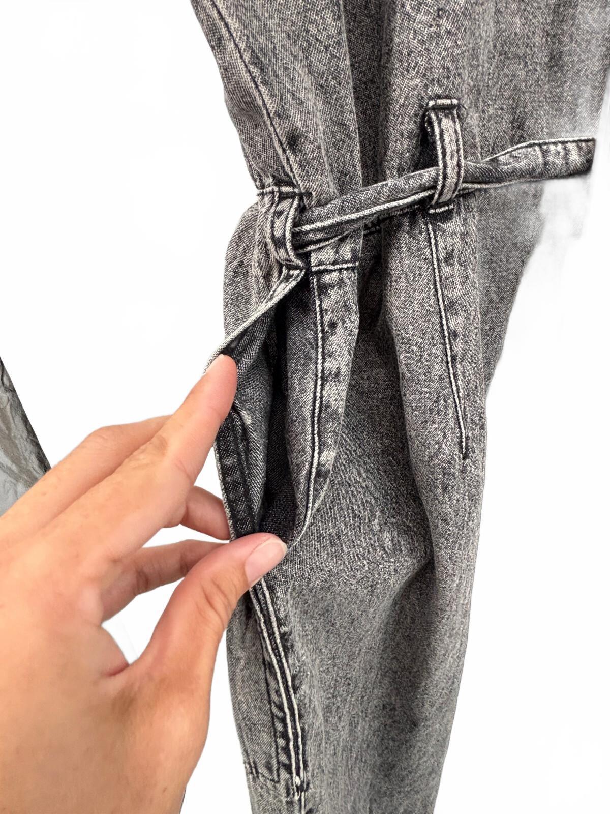 G.Kale Petite PL Gray Acid Wash Denim Short Sleeve Utility Jumpsuit Y2K Coastal