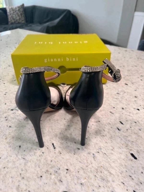 Gianni Bini Black Rhinestone Ankle Strap Pointed Toe Stiletto Heels