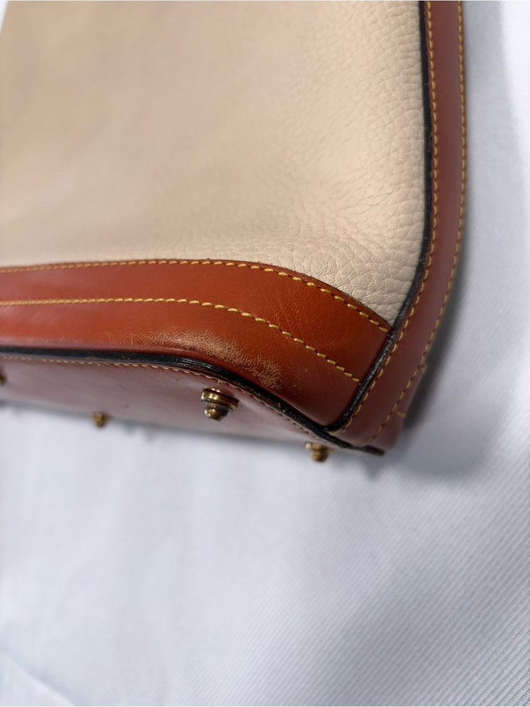 Dooney & Bourke Cream Pebble Leather Shoulder Bag with Brown Trim