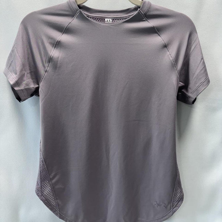 Under Armour HeatGear Mesh Back Fitted Workout Tee XS Gray Purple