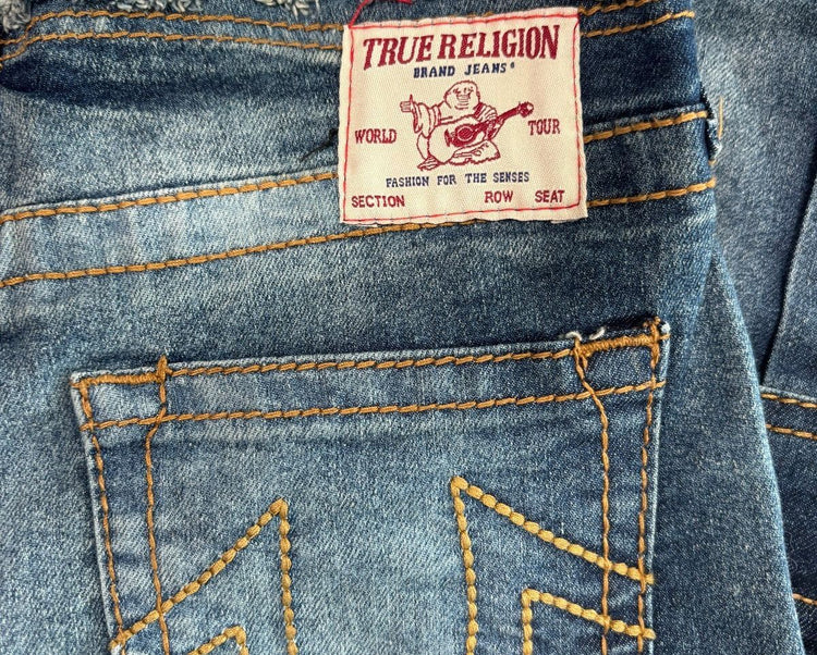 True Religion Y2K Wide Leg Cargo Jeans Girls Size 14 Blue Denim
