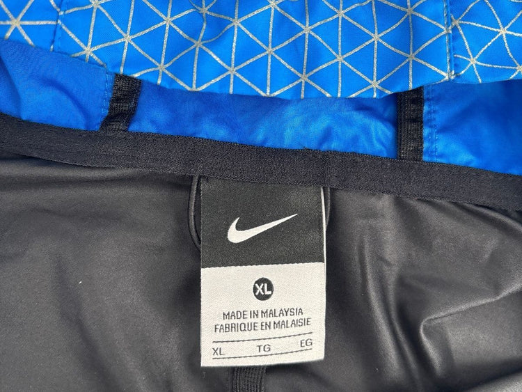 Nike Men's XL Running Jacket Black Blue Reflective Hood Flash Full Zip