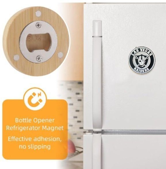 Magnetic Bamboo Bottle Opener with Team Logo, Fridge Magnet, NFL-NHL-MLB