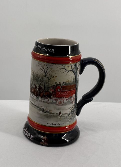 1990 Budweiser Collector's Series Ceramic Beer Stein with Clydesdales and Wagon