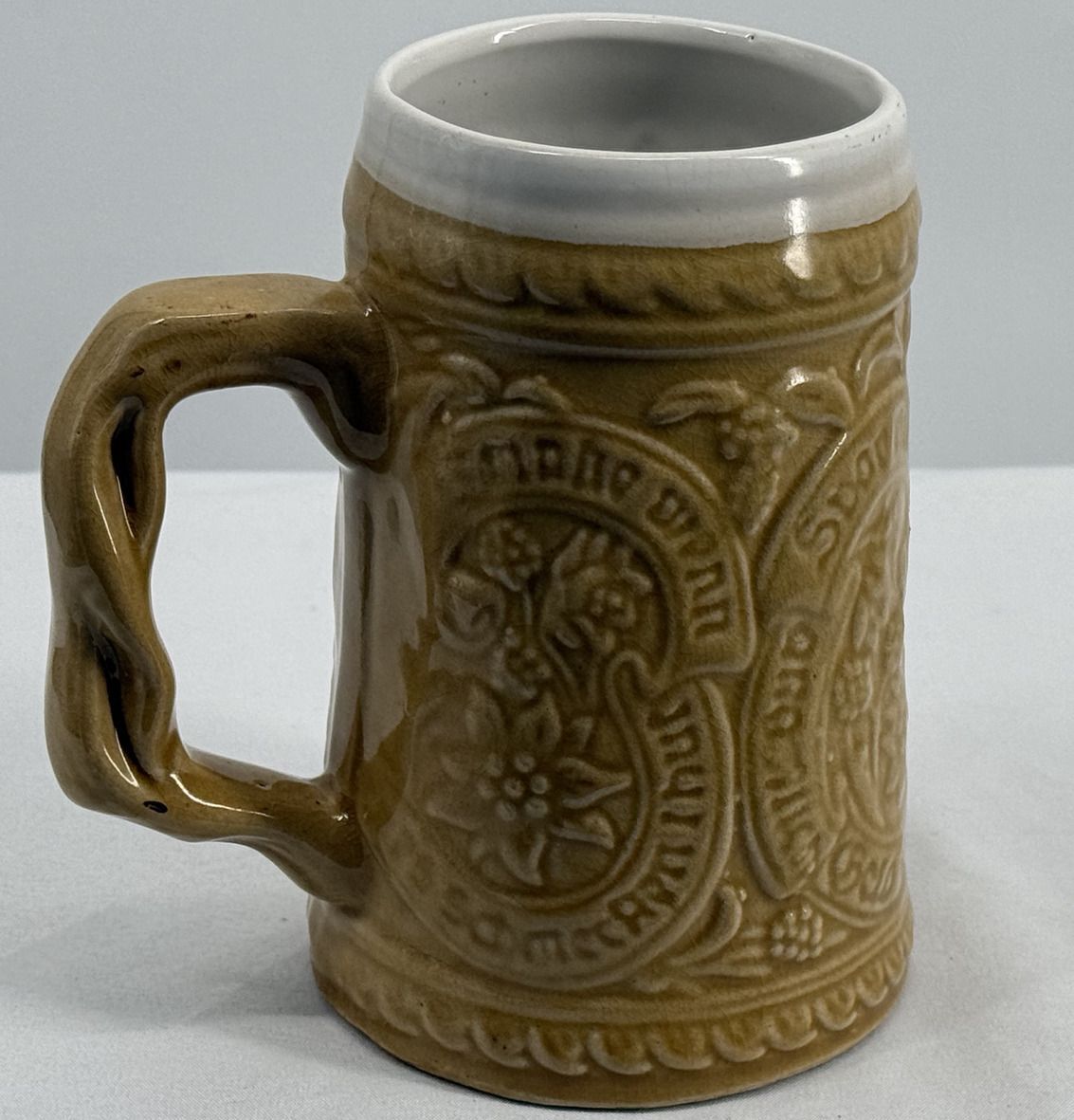 Vintage Ceramic Beer Stein Mug with Hand-Painted Tavern Scene
