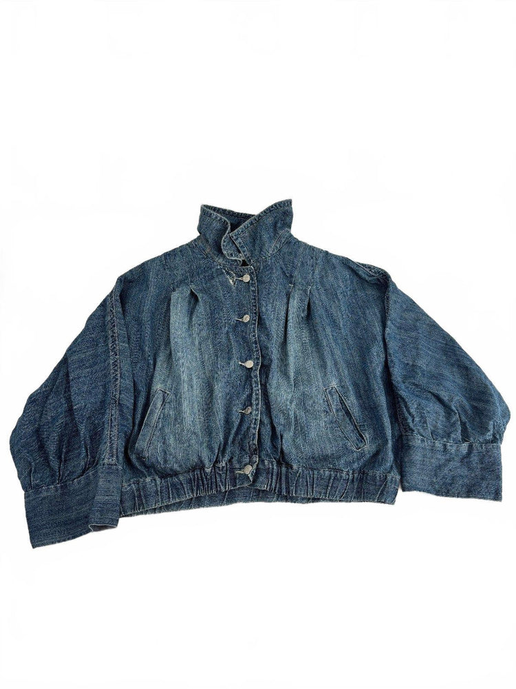 Jeanology Collection Cropped Denim Jacket Women's 16 Blue Bomber Balloon Y2K