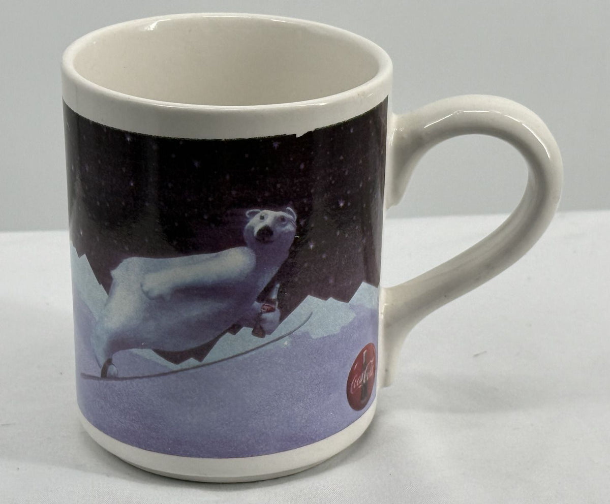 Vintage Ceramic Coffee Mug with Skiing Polar Bear Design- Coca Cola