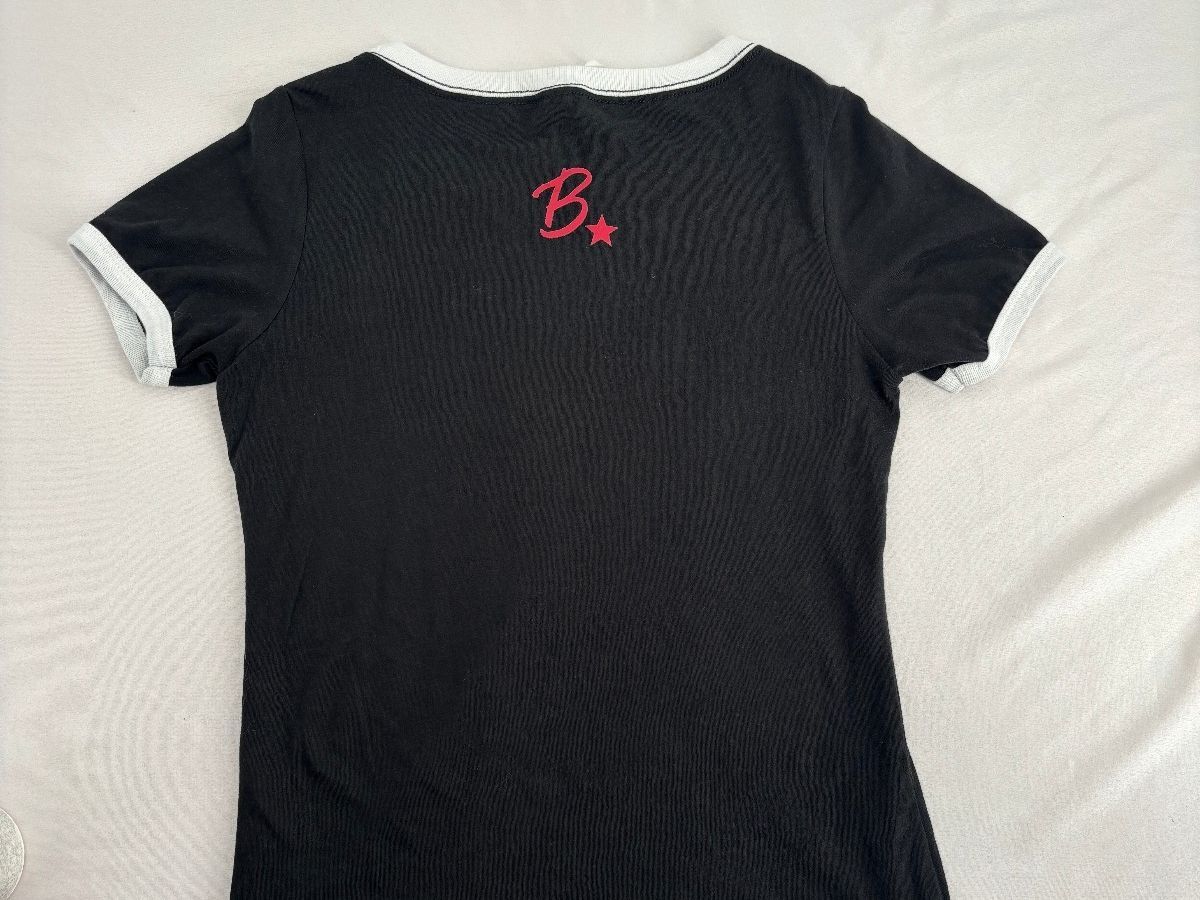 I'd Rather Be Modeling Ringer Baby Tee Women's S Black White Y2K Slogan Graphic