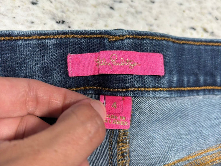 Lilly Pulitzer Embroidered Denim Jeans Size 4 Preppy Coastal