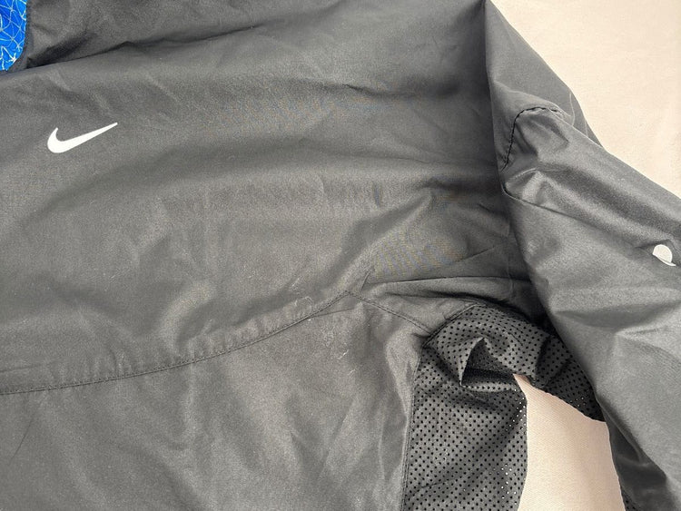 Nike Men's XL Running Jacket Black Blue Reflective Hood Flash Full Zip