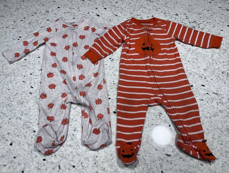 Carter's Baby Sleep and Play Pajama Set, 6-9 Months, Pumpkin and Stripe Designs