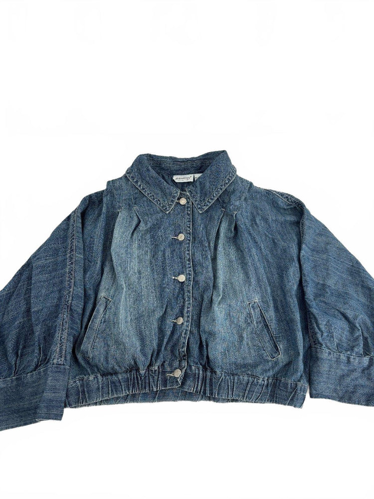 Jeanology Collection Cropped Denim Jacket Women's 16 Blue Bomber Balloon Y2K