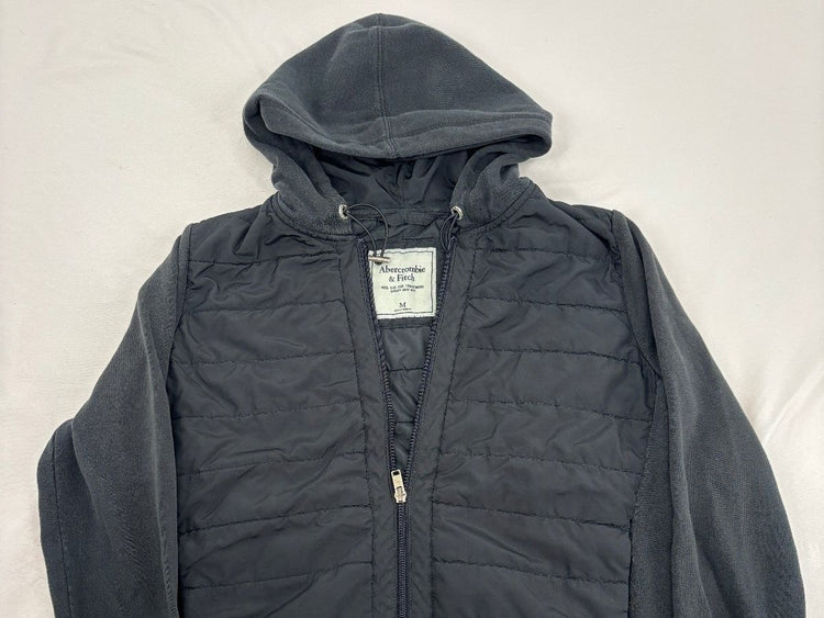 Abercrombie & Fitch Quilted Hybrid Hooded Jacket Full Zip Fleece Women's M Navy