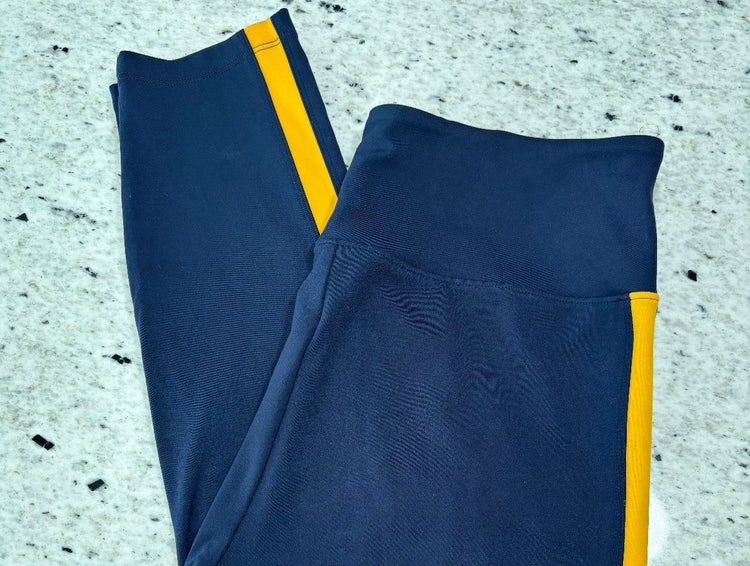 Lou & Grey Navy Gold Stripe Leggings L Sporty Athleisure