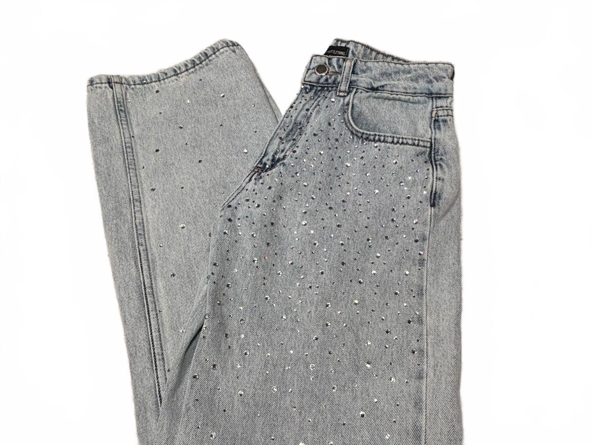 PrettyLittleThing Rhinestone Jeans Women's US 00 Light Blue Denim