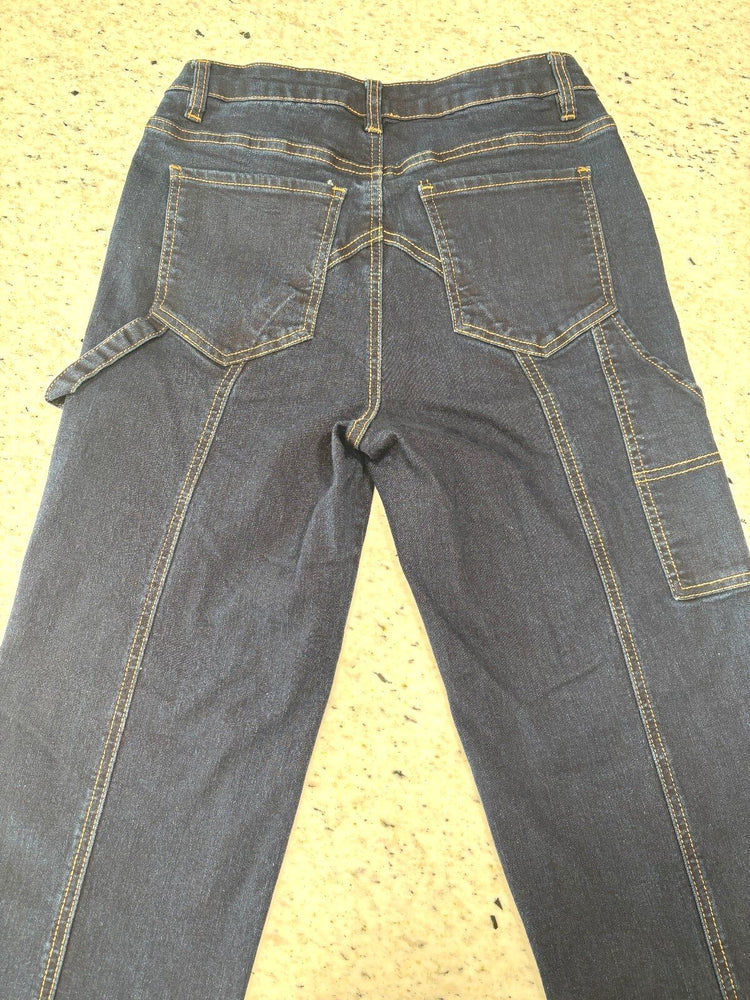 Y2K Dark Wash Denim Cargo Jeans Contrast Stitch Workwear Size M
