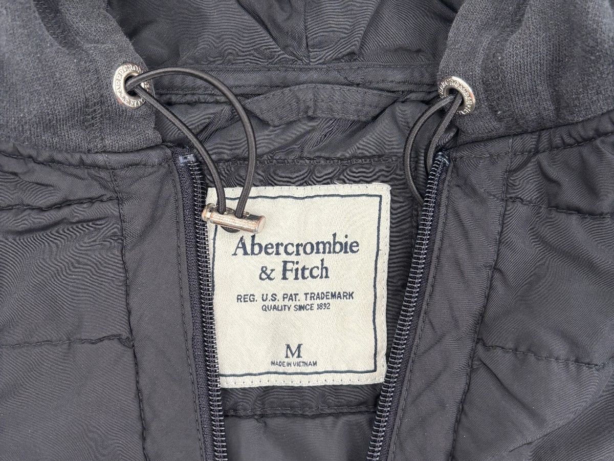Abercrombie & Fitch Quilted Hybrid Hooded Jacket Full Zip Fleece Women's M Navy