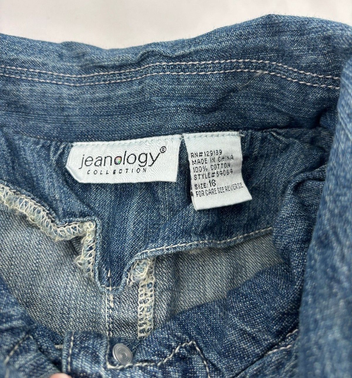 Jeanology Collection Cropped Denim Jacket Women's 16 Blue Bomber Balloon Y2K
