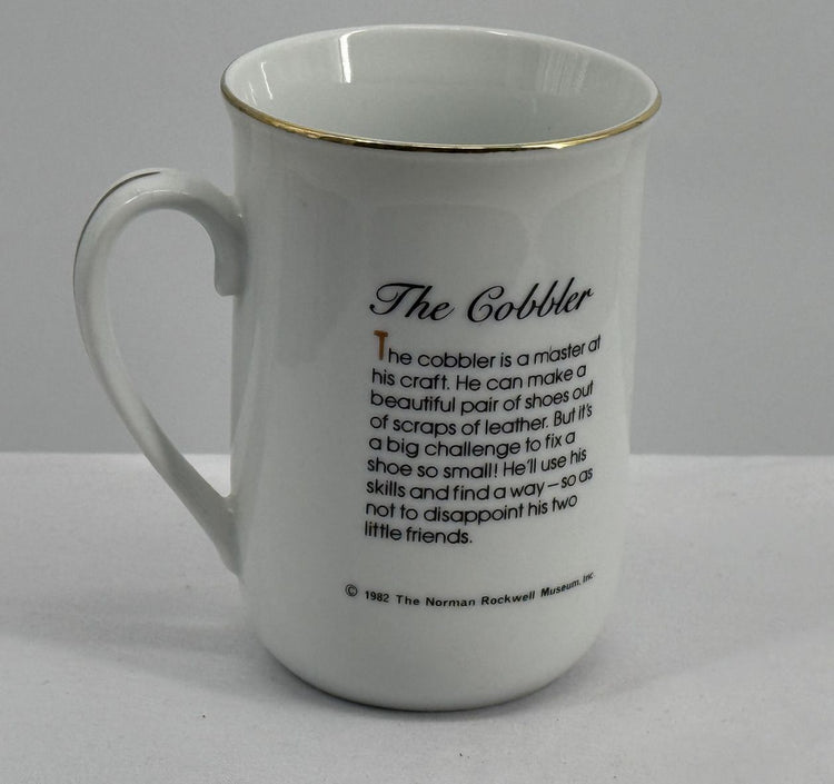 Norman Rockwell The Cobbler Porcelain Coffee Mug with Gold Rim, 1982