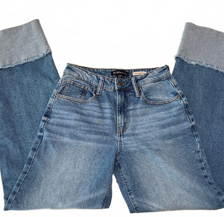 BCBGeneration Cuffed Wide Leg Jeans Y2K Blue Denim Size 25