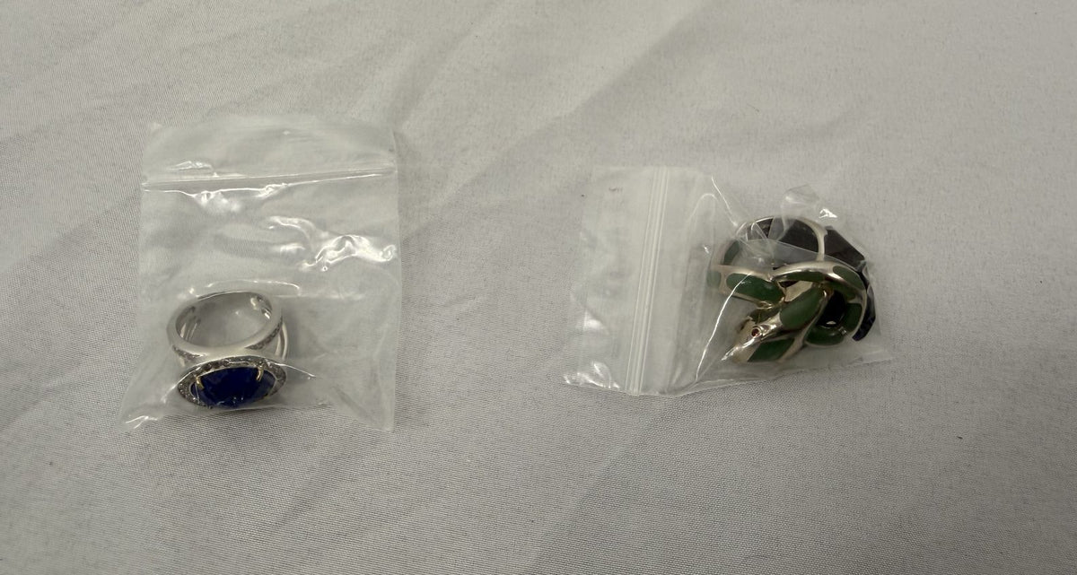 Blue Halo Cocktail Ring and Green Snake Ring