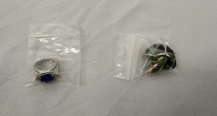 Blue Halo Cocktail Ring and Green Snake Ring